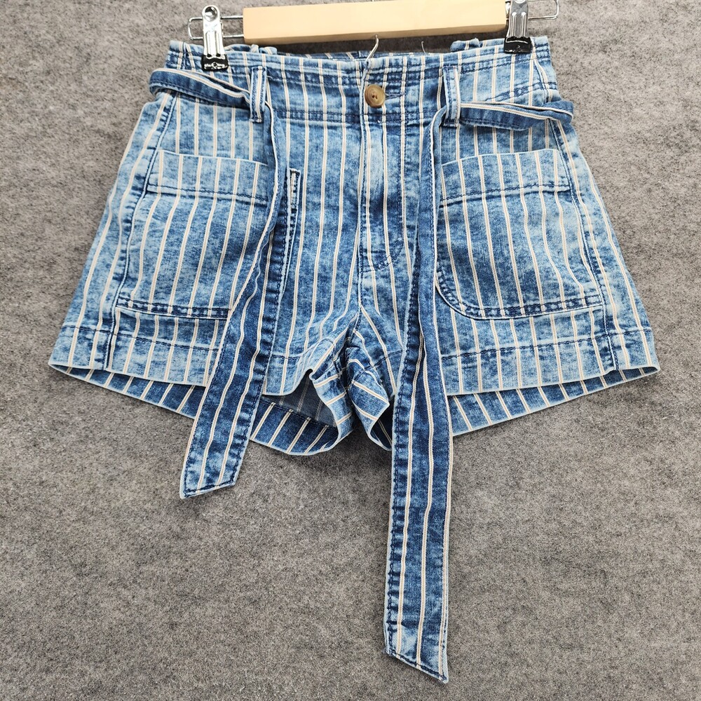 American Eagle Shorts Womens 00 Striped Blue Denim Mid Rise